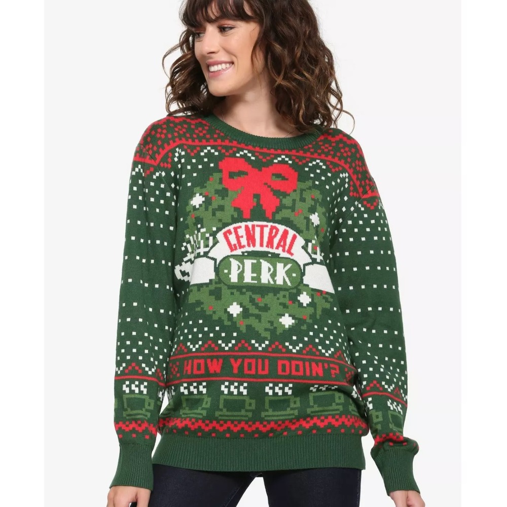 Friends Central Perk Ugly Christmas Sweater Large Green How You Doin Holiday